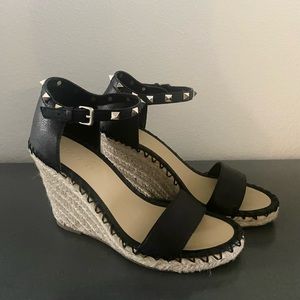 Marc Fisher Black Studded Wedge Heel Espadrille Size 8